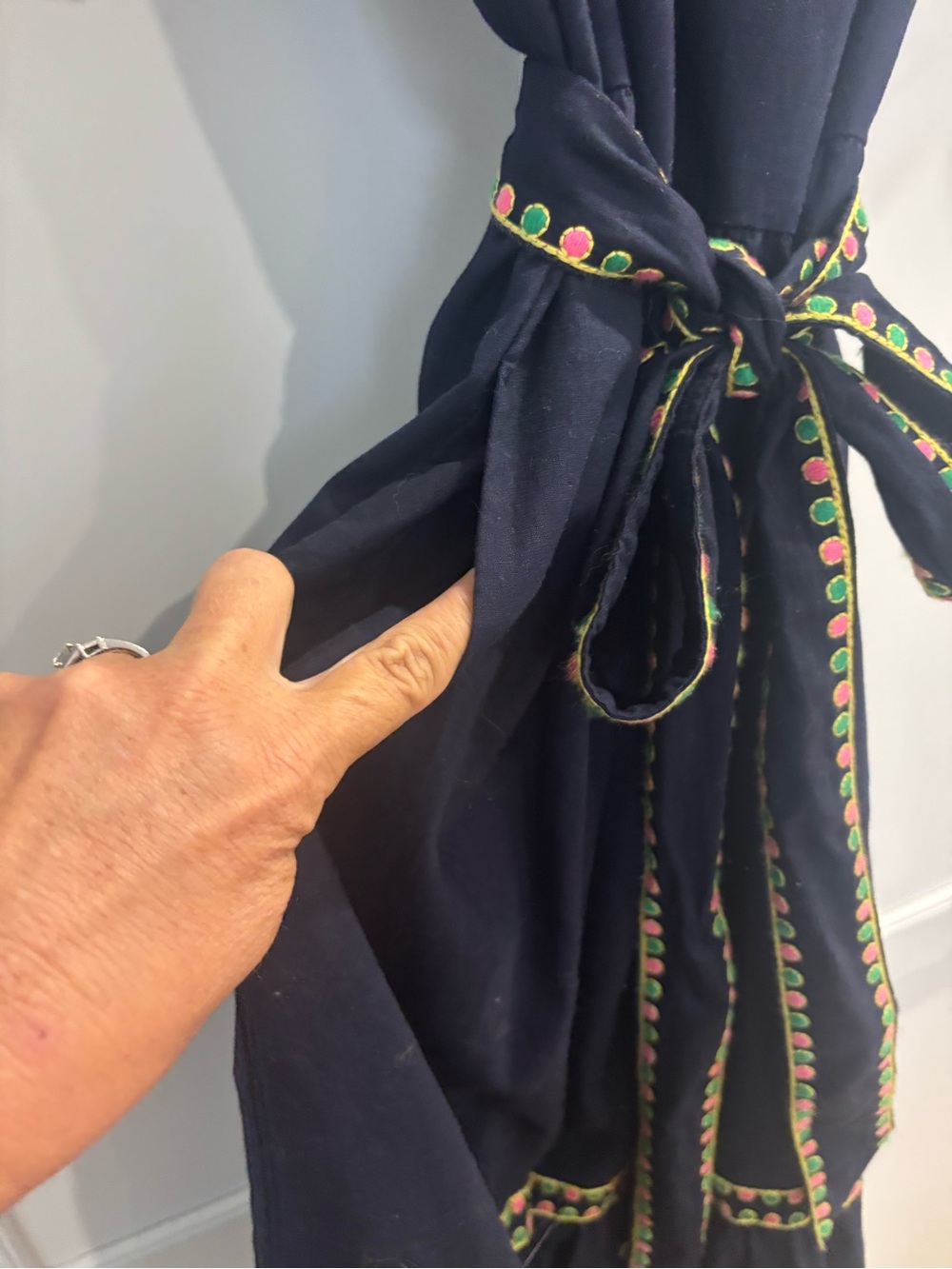 Boden Navy Maxi Dress with Colorful Embroidered Trim - Picture 4 of 4
